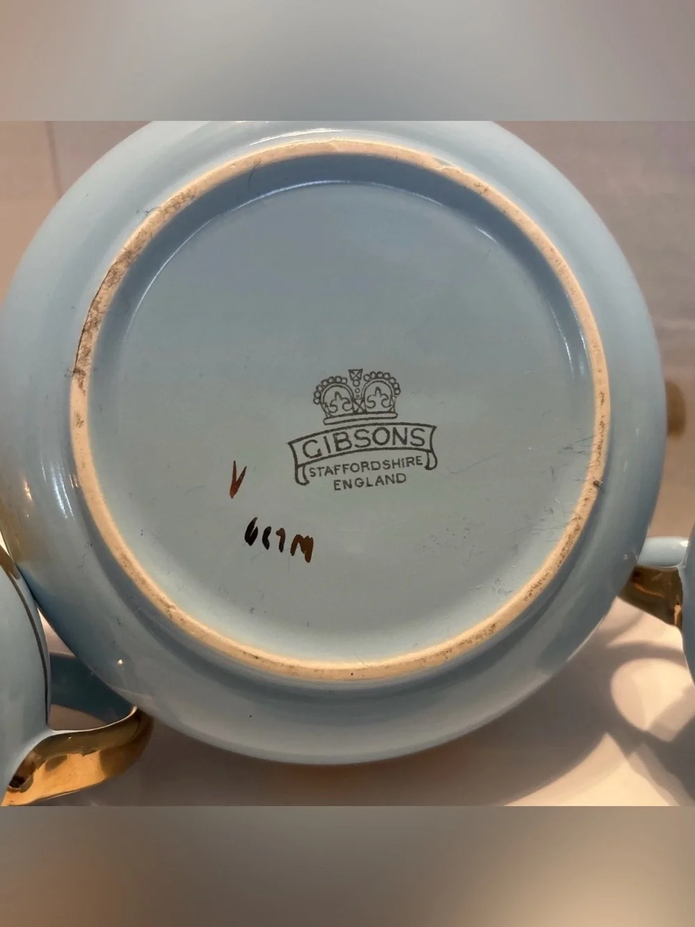 Vintage Robins' Egg Blue Gold Pagoda Scenes Gibsons Teapot England Set 4pc